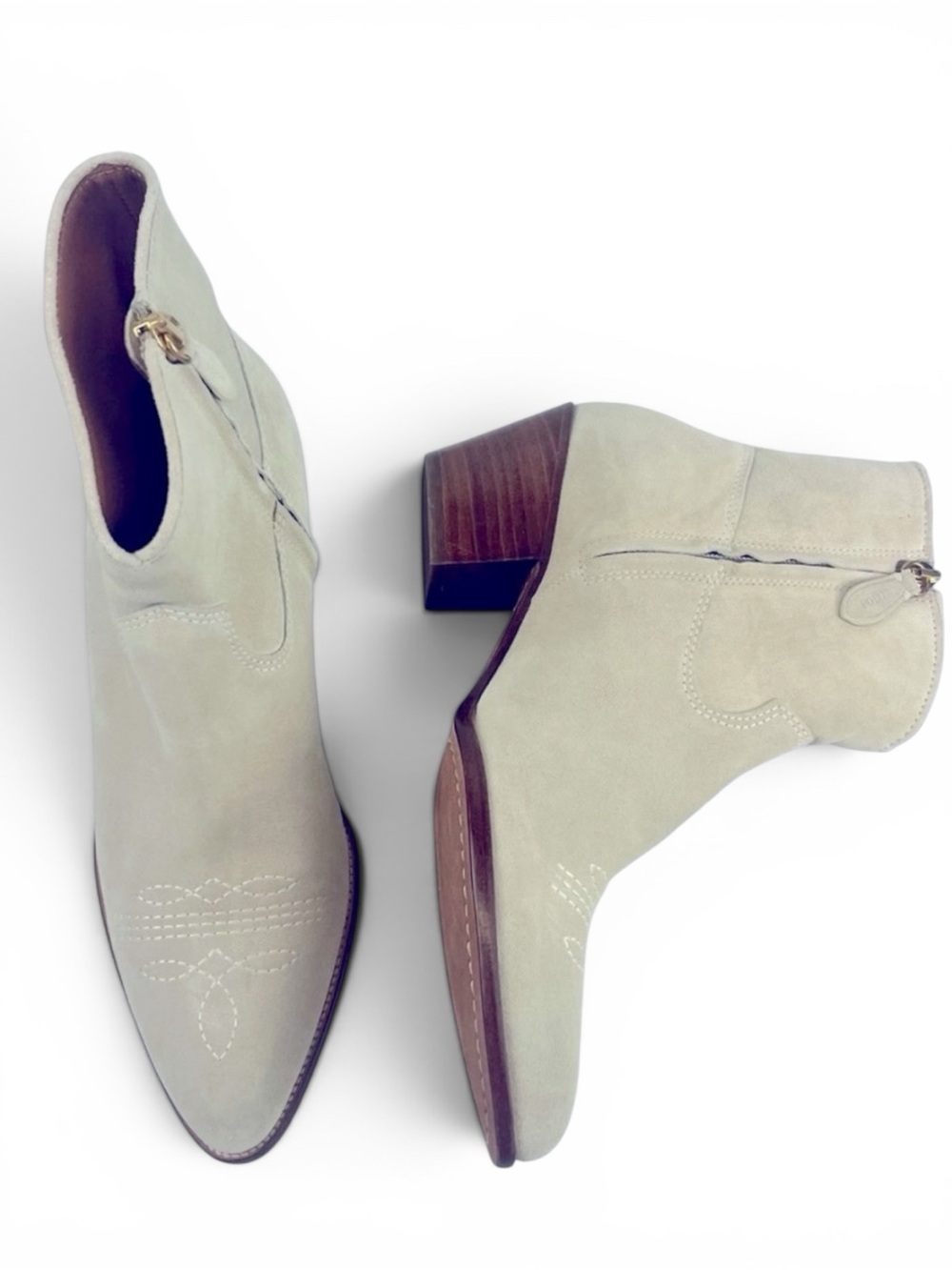 Polo by Ralph Lauren Lucille Calfskin Suede Ankle Boots Women 7.5 Cream NWOB